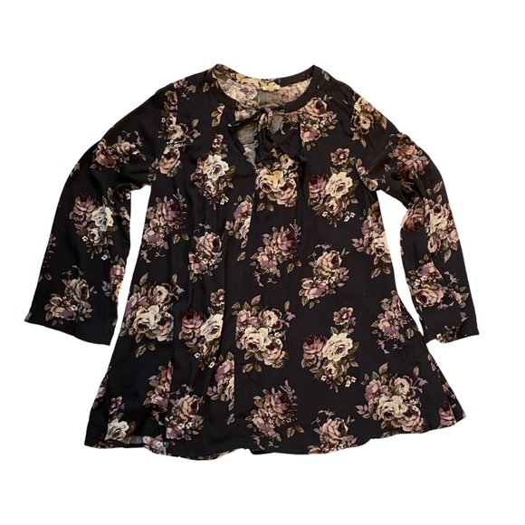 Floral Print Mini Dress w/Tie Front Neck by En Crème - Picture 5 of 8